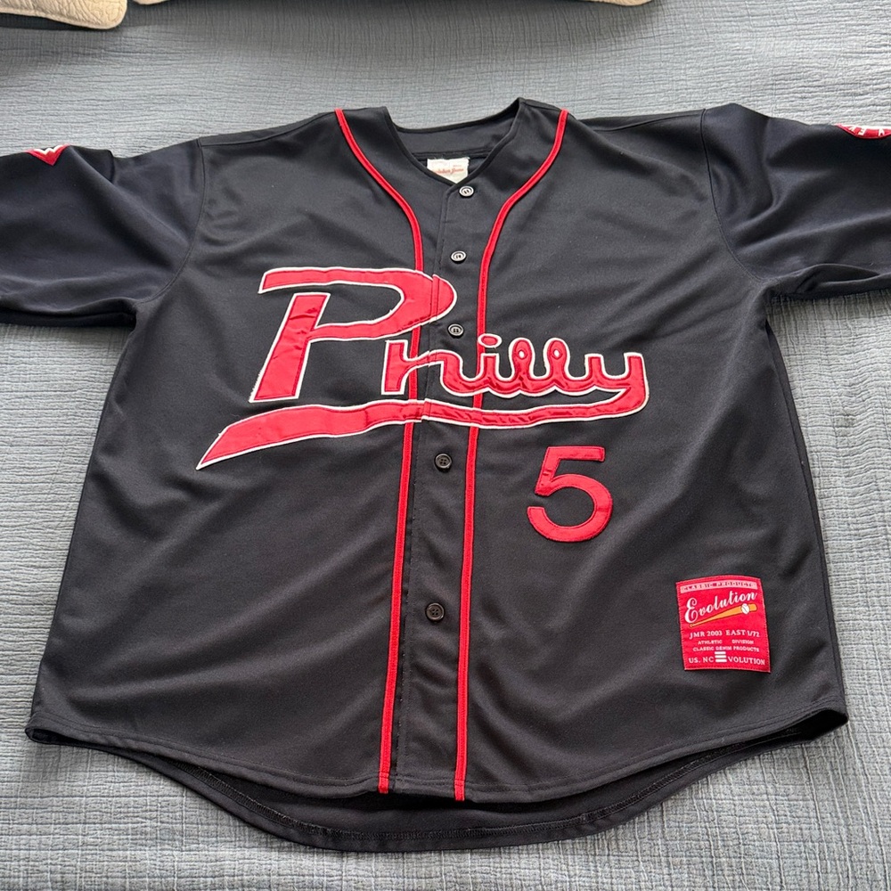 ⚾️ Philly Style Black Baseball Jersey #5 EJC XL Button Front EUC